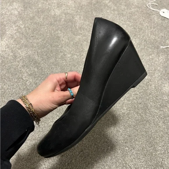 Clark’s Black Leather Wedge Heel Size 6 - Picture 6 of 8
